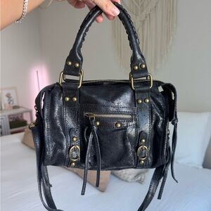 Black Italian Leather Mini Moto Bag | Made In Italy